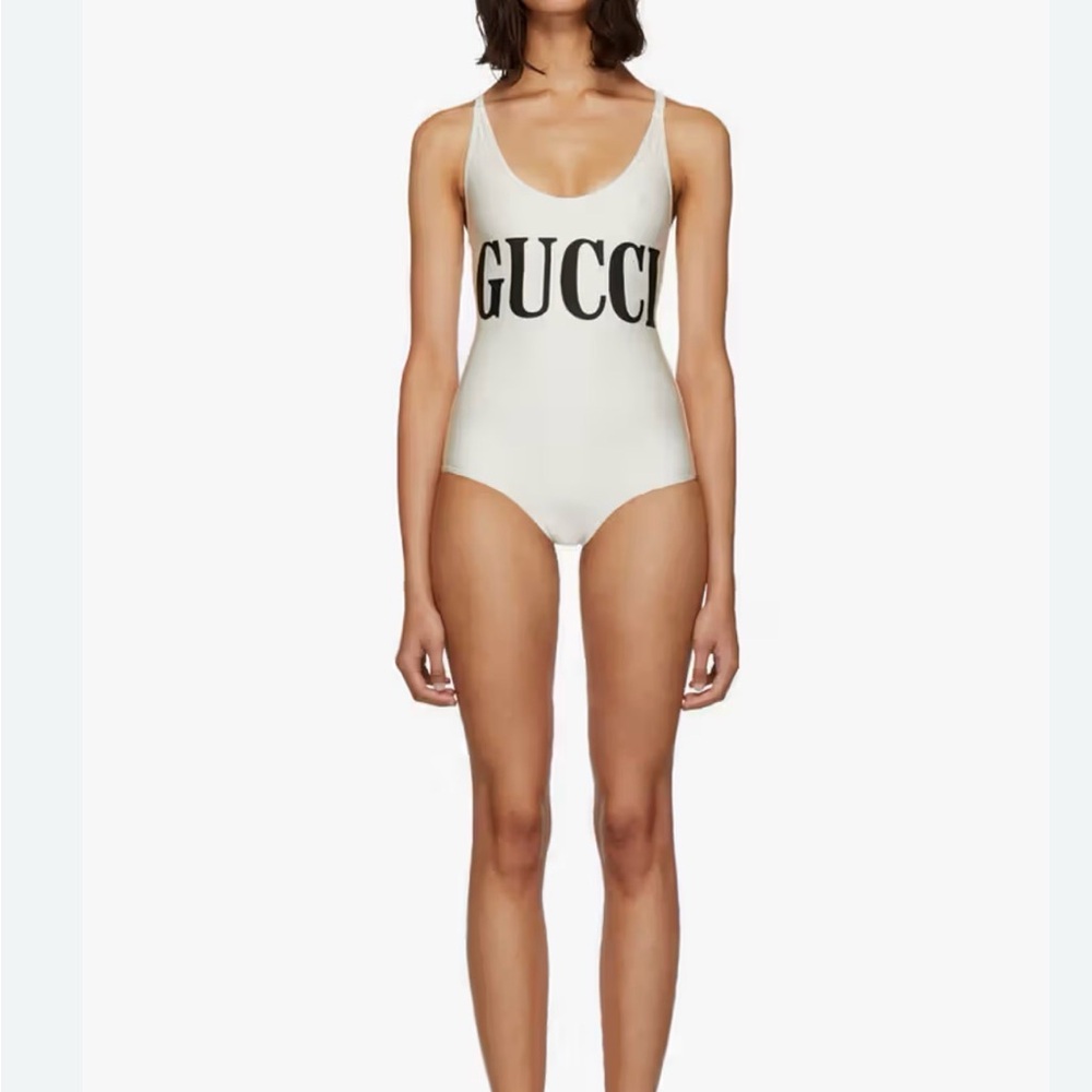 Gucci White One-Piece Swimsuit with Black Logo